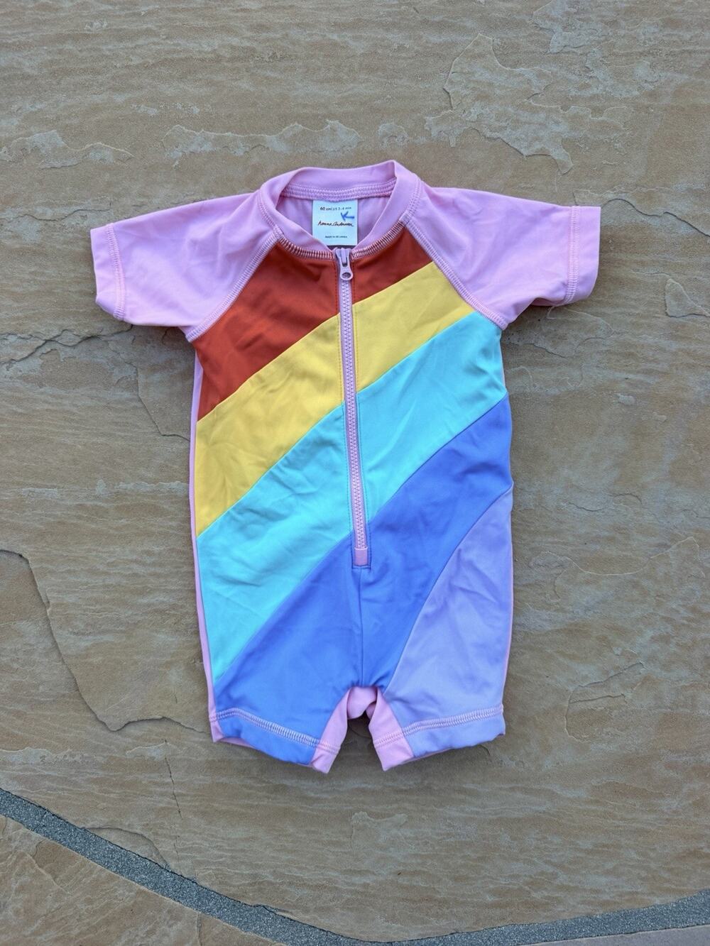 Hanna Andersson Colorblock Striped Rash Guard Swimsuit 3-6 Months